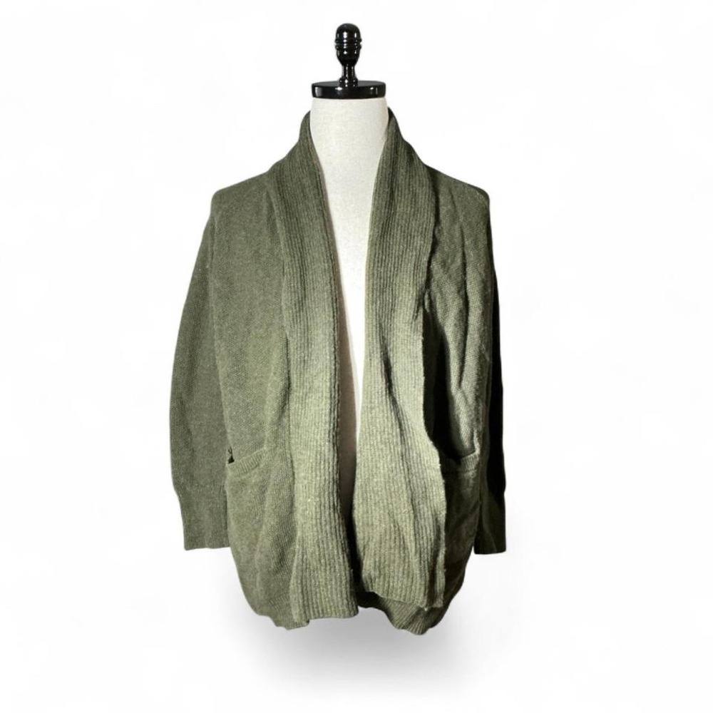 LOFT Granola Girl Open Front Knit Cardigan Sweater Khaki Green Size‎ S Pockets